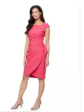 Alex Evenings Vibrant Pink Cap-Sleeve Tulip Sheath Dress